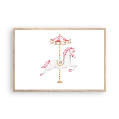 Plakat i ramme af lyst egetræ - Han satte af sted med en hov - 91x61 cm