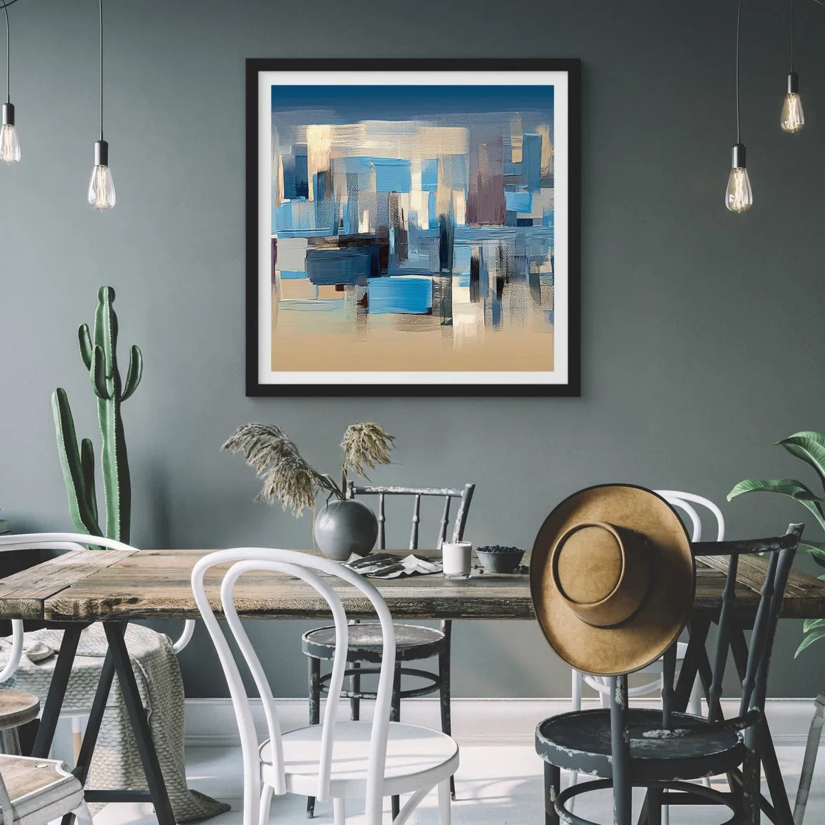 Plakat i sort ramme - Blå konstruktion - 40x40 cm