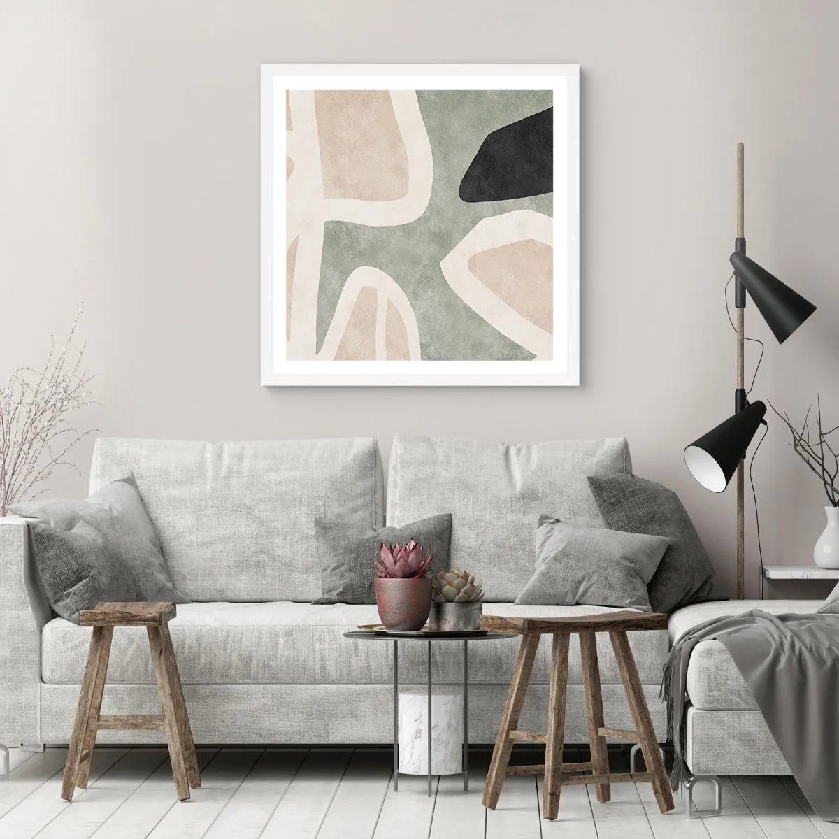 Plakat i hvid ramme - Komposition med et sort tema - 60x60 cm