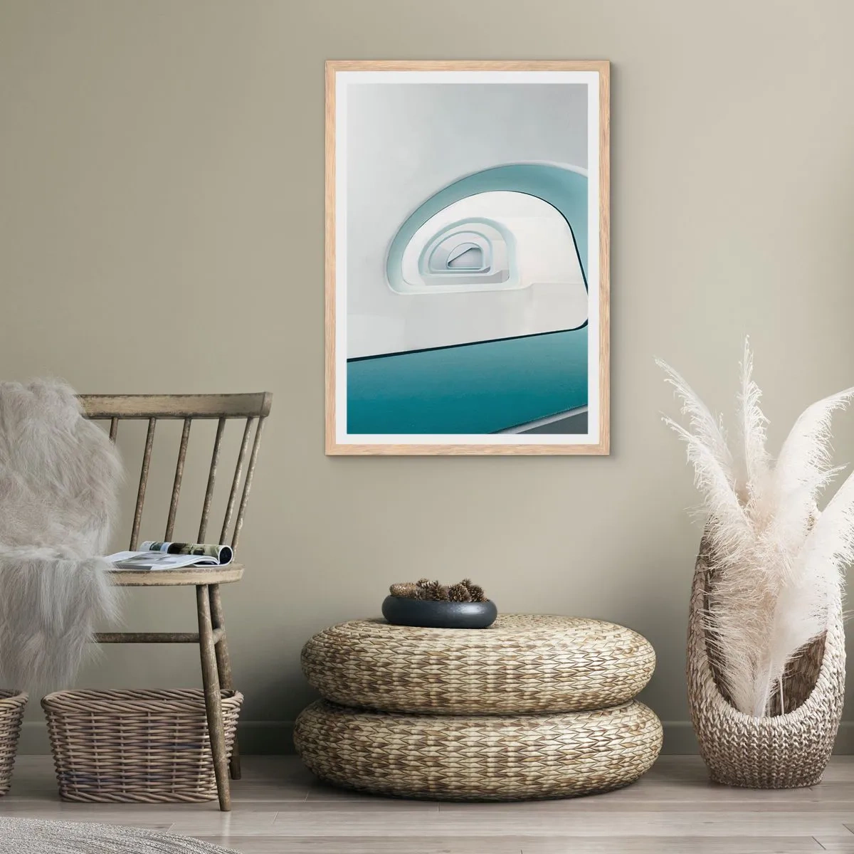Plakat i ramme af lyst egetræ - Til bunden af det blå - 30x40 cm