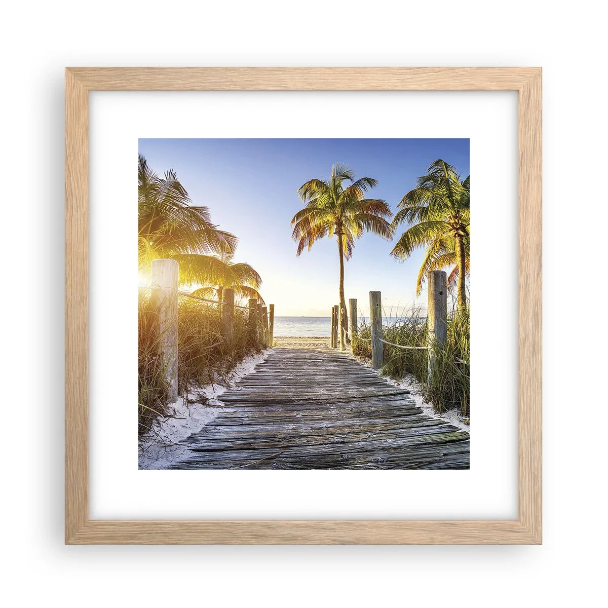 Plakat i ramme af lyst egetræ - Direkte til paradis - 30x30 cm