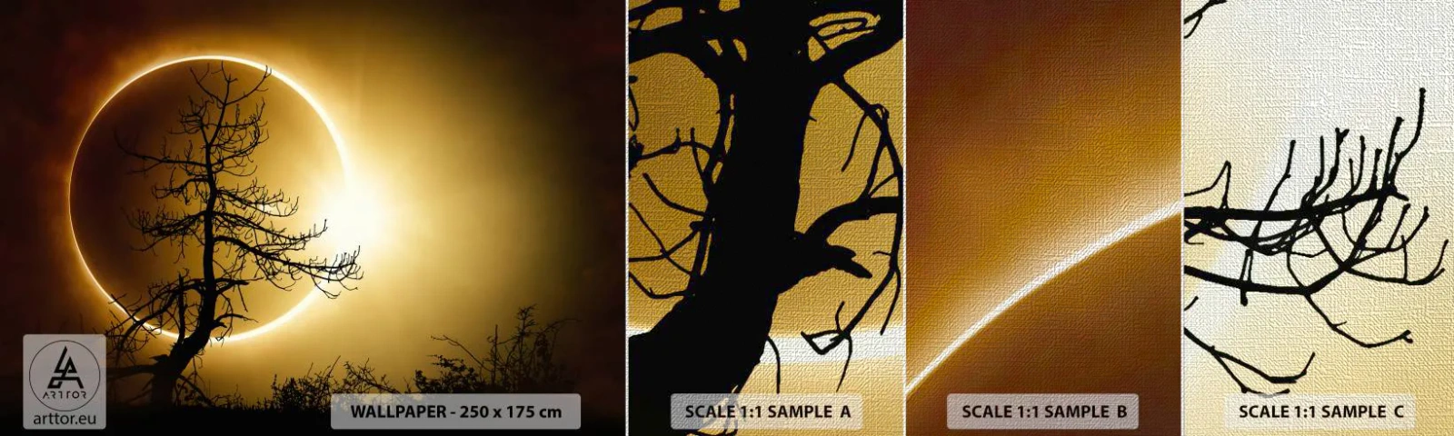 Prøve Fototapet Premium Canvas - Total formørkelse - Formørkelse, Træ, Landskab - 100x30 cm