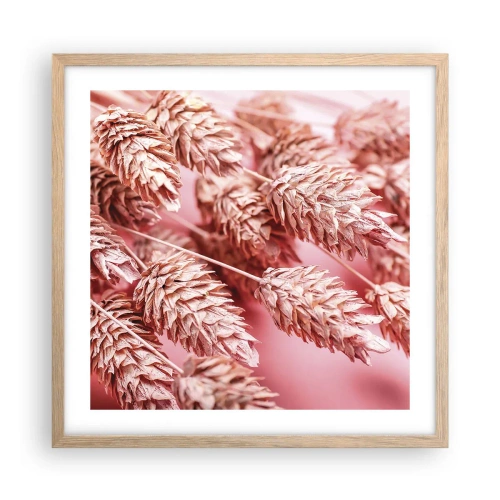Plakat i ramme af lyst egetræ - Blomsterkaskade i lyserødt - 50x50 cm