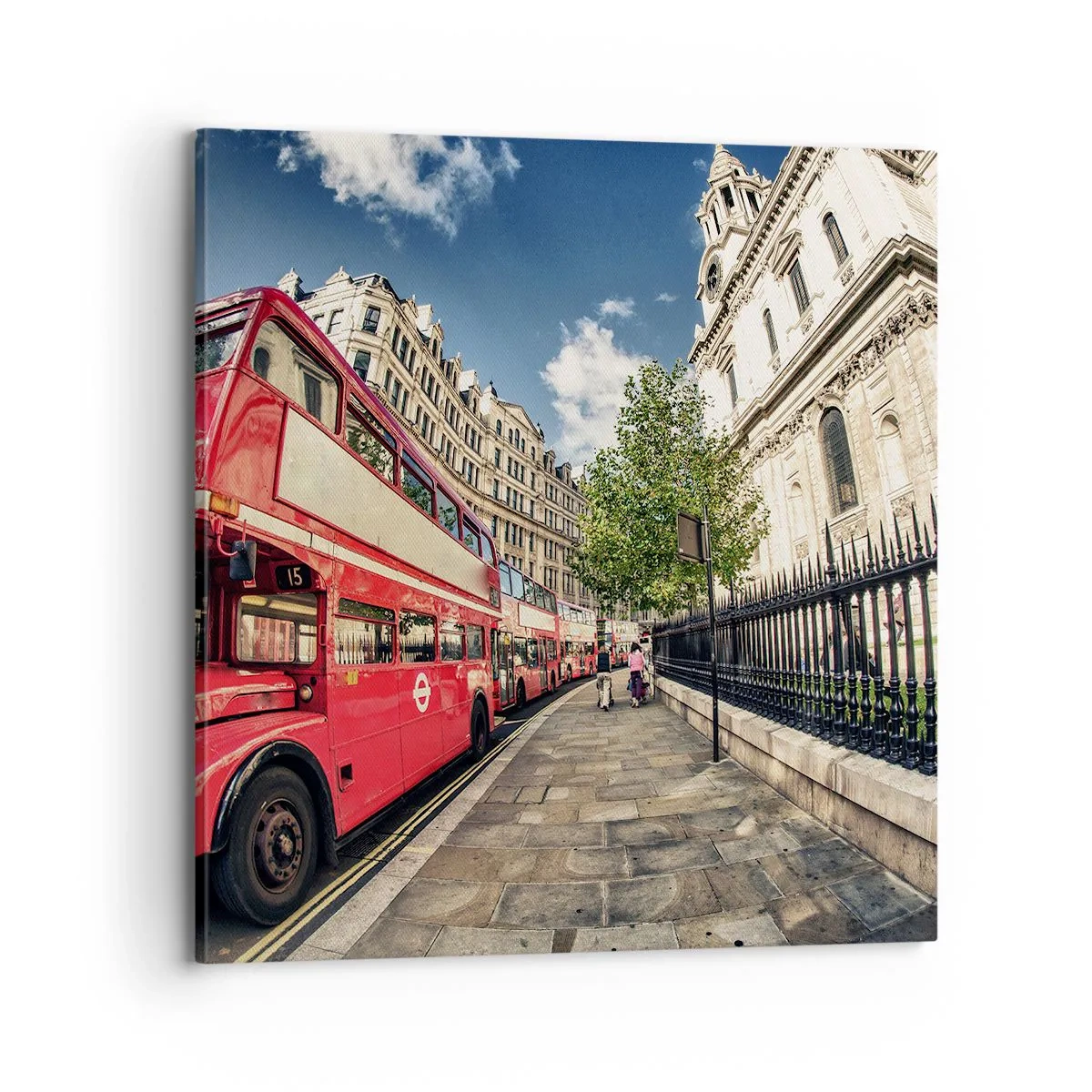 Lærredstryk - Billede på lærred - Gade i London i grå og rødt - 70x70 cm