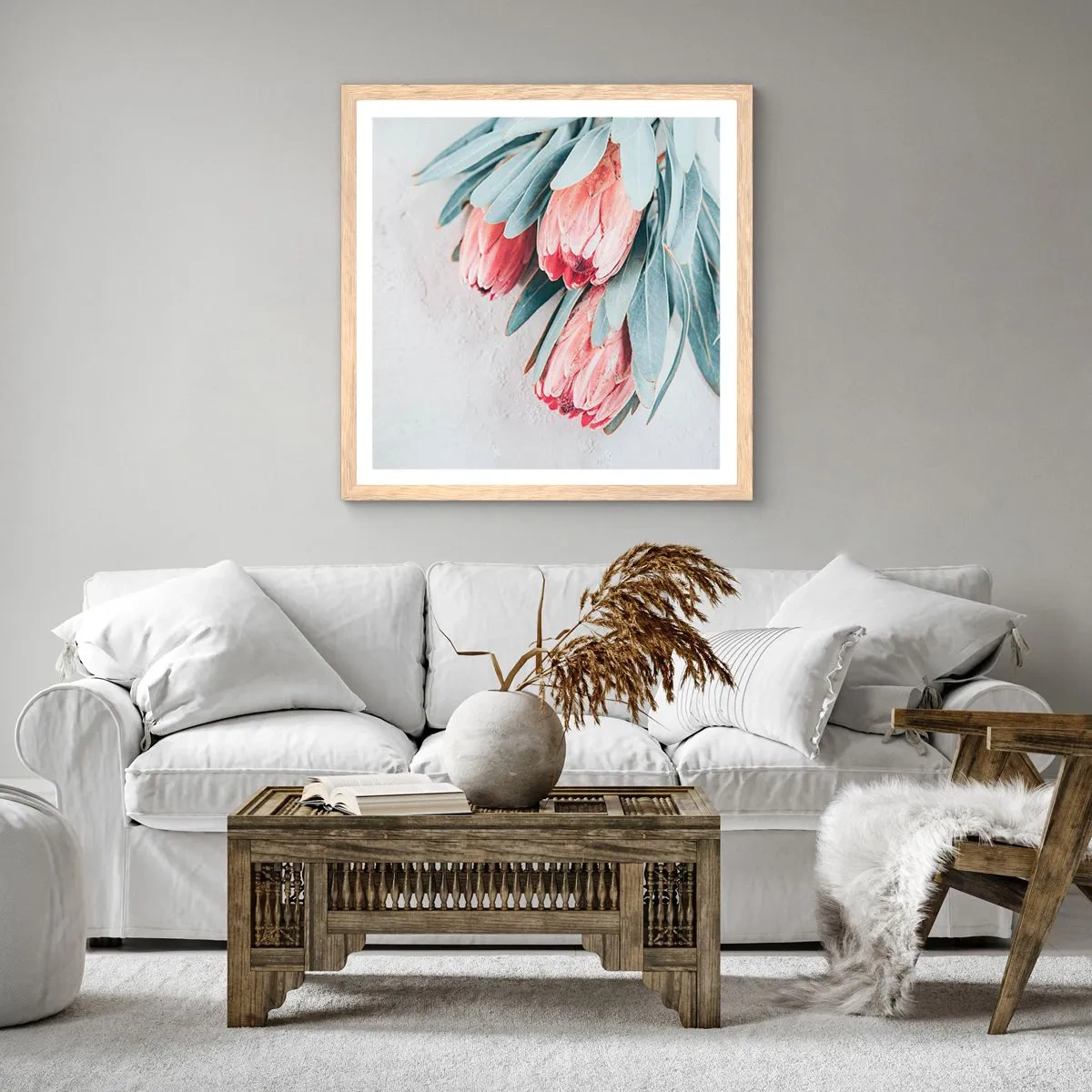 Plakat i ramme af lyst egetræ - Skammer sig over deres egen skønhed - 30x30 cm