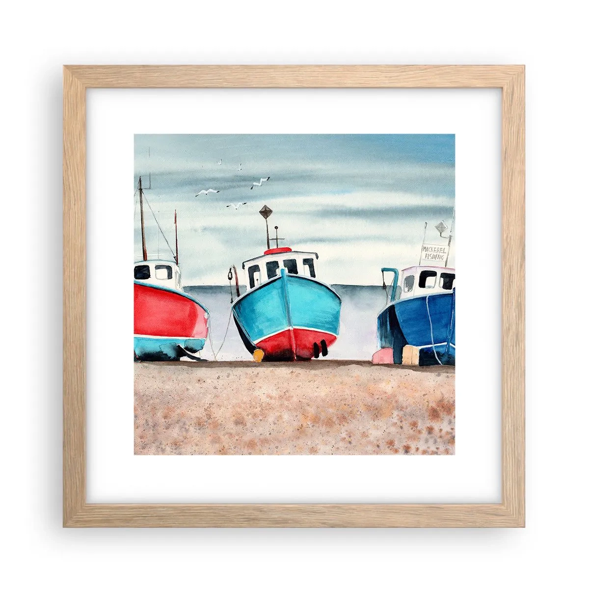 Plakat i ramme af lyst egetræ - Klar til at fange - 30x30 cm