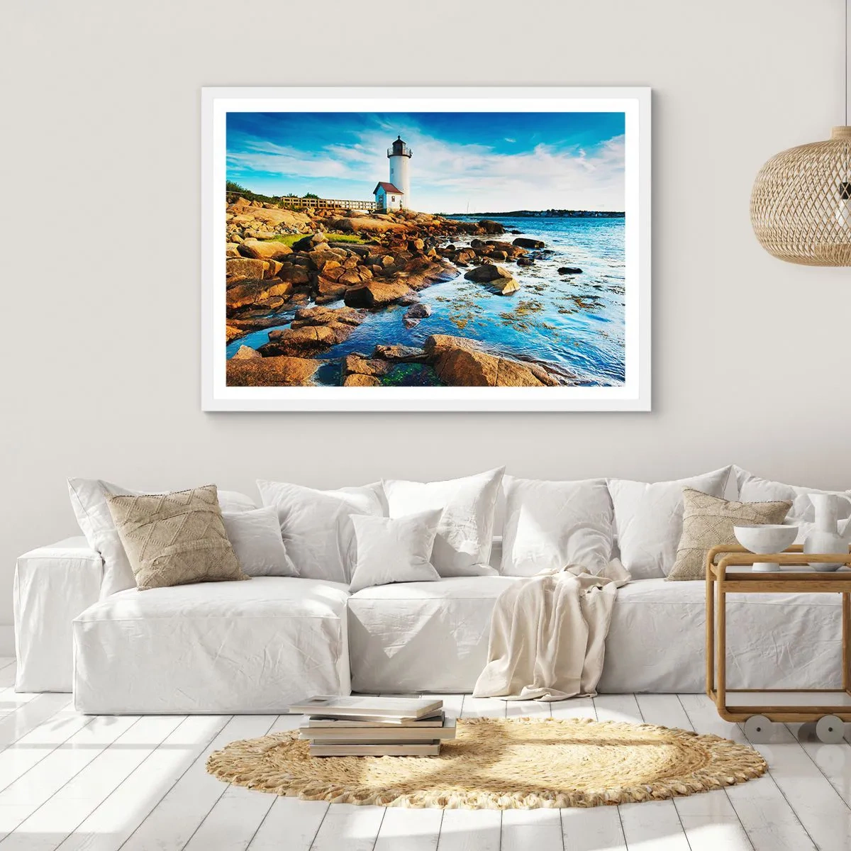 Plakat i hvid ramme - Vend tilbage med glæde, jeg ser frem til - 91x61 cm