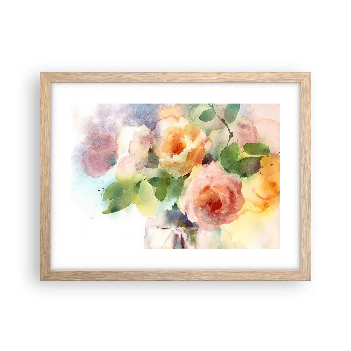 Plakat i ramme af lyst egetræ - Delikat som akvarelfarve - 40x30 cm