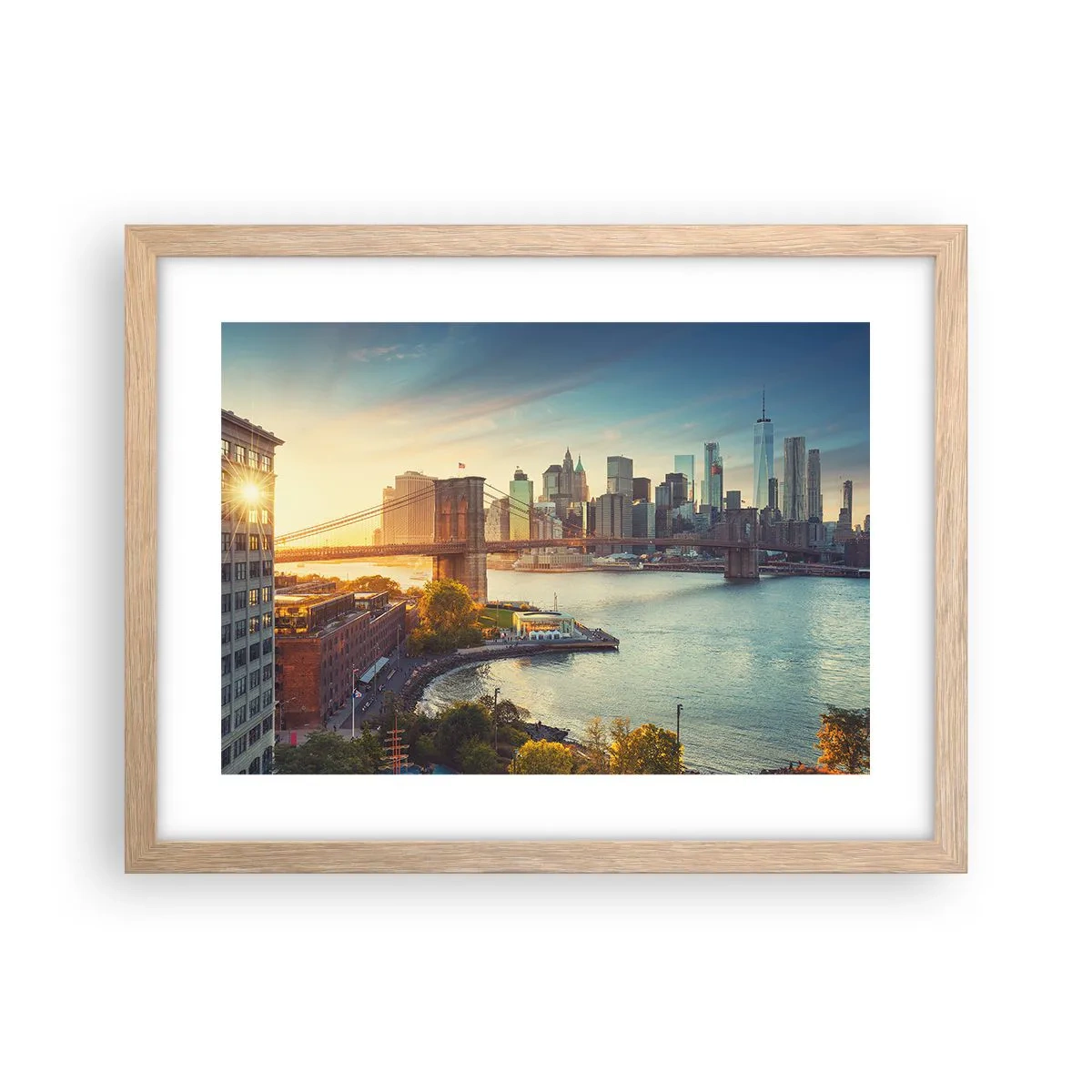 Plakat i ramme af lyst egetræ - Den store bys daggry - 40x30 cm