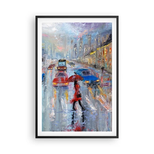Plakat i sort ramme - Regnfuld eftermiddag i byen - 61x91 cm