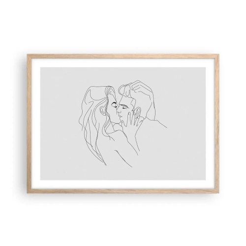 Plakat i ramme af lyst egetræ - I samme linje - 70x50 cm