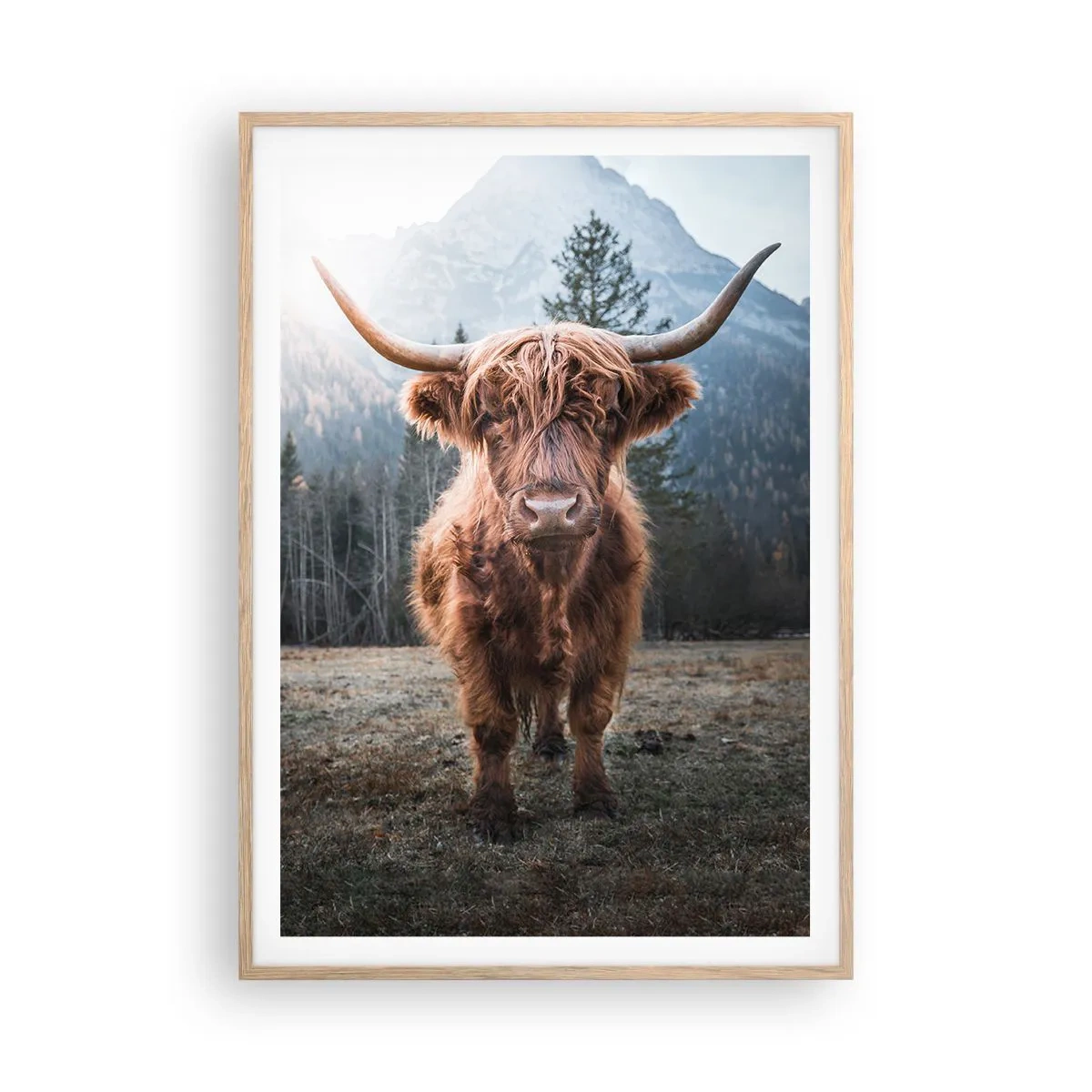 Plakat i ramme af lyst egetræ - Hilsner fra en eng i bjergene - 70x100 cm