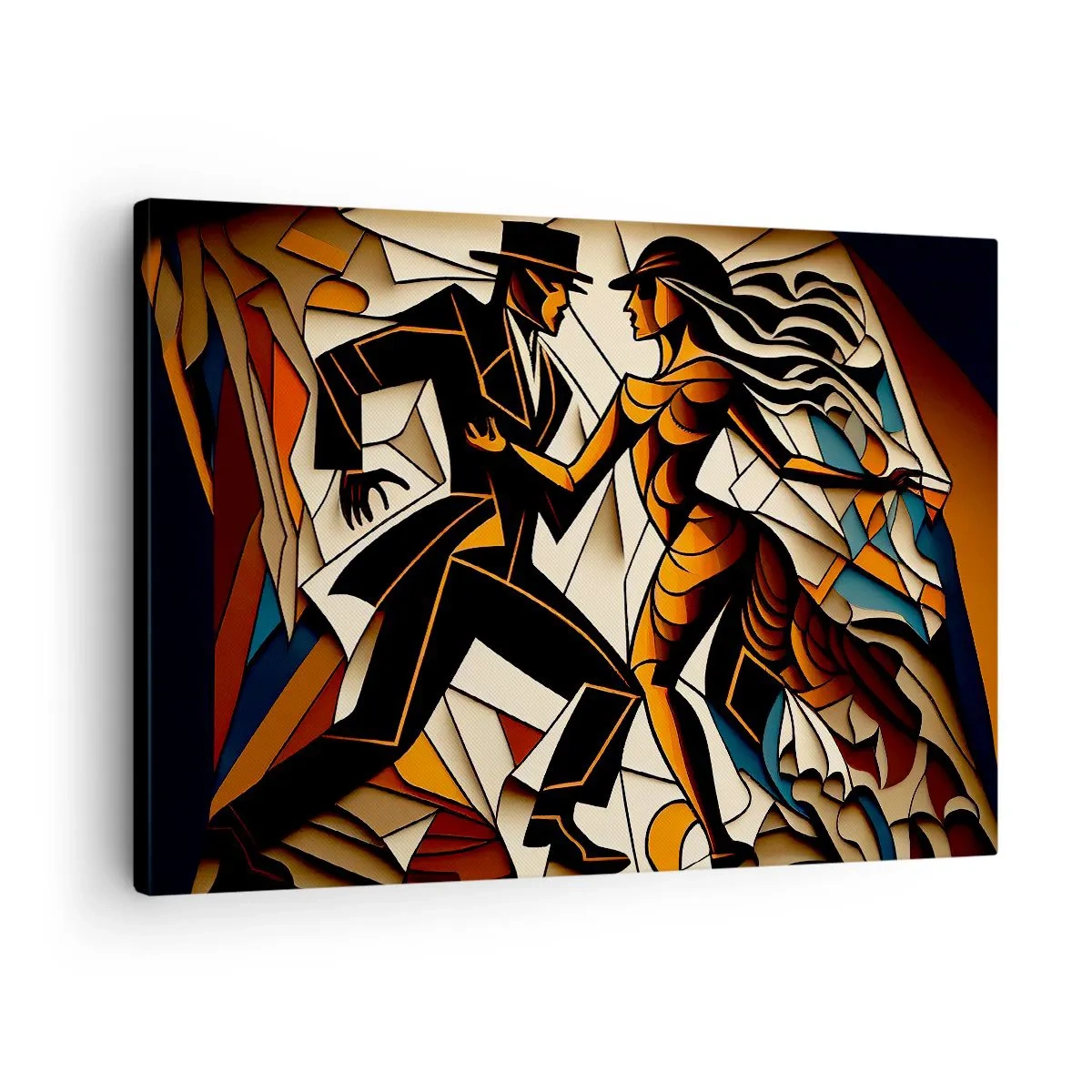 Lærredstryk - Billede på lærred - Et dynamisk par, der danser i en abstrakt form. - 70x50cm - Dans af lidenskab og passion - Moderne vægdekoration til stue og soveværelse ARTTOR