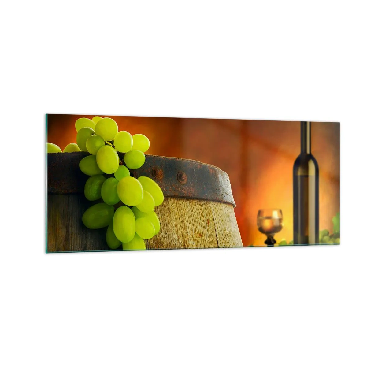 Billede på glas - Stilleben med en flaske vin og en drueklaske - 100x40 cm