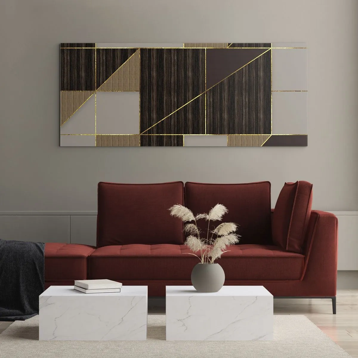 Billede på glas - En mosaik af brune og gyldne farver - 90x30 cm