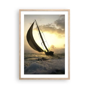 Plakat i ramme af lyst egetræ - I medvind og modvind - 50x70 cm