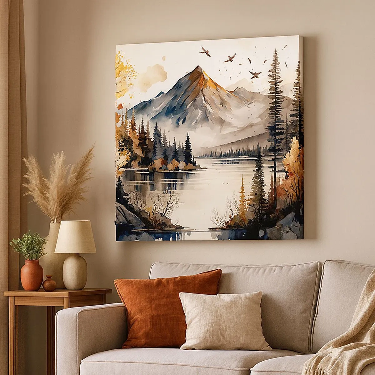 Lærredstryk - Billede på lærred - Gyldent efterår i bjergene - 30x30 cm