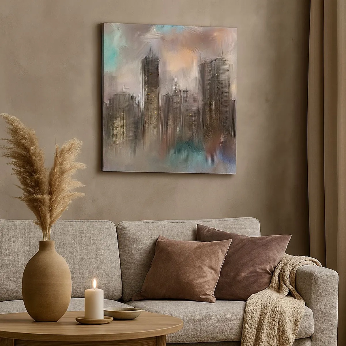 Lærredstryk - Billede på lærred - En sammensætning af stål, sten og tåge - 30x30 cm