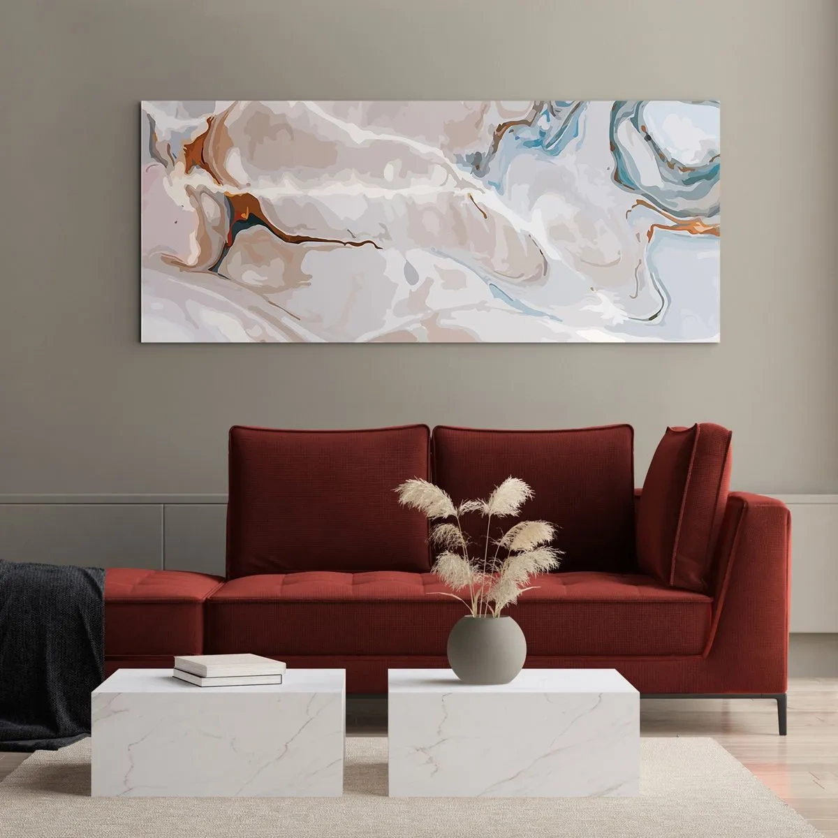 Billede på glas - Blå slynger sig under det hvide - 100x40 cm