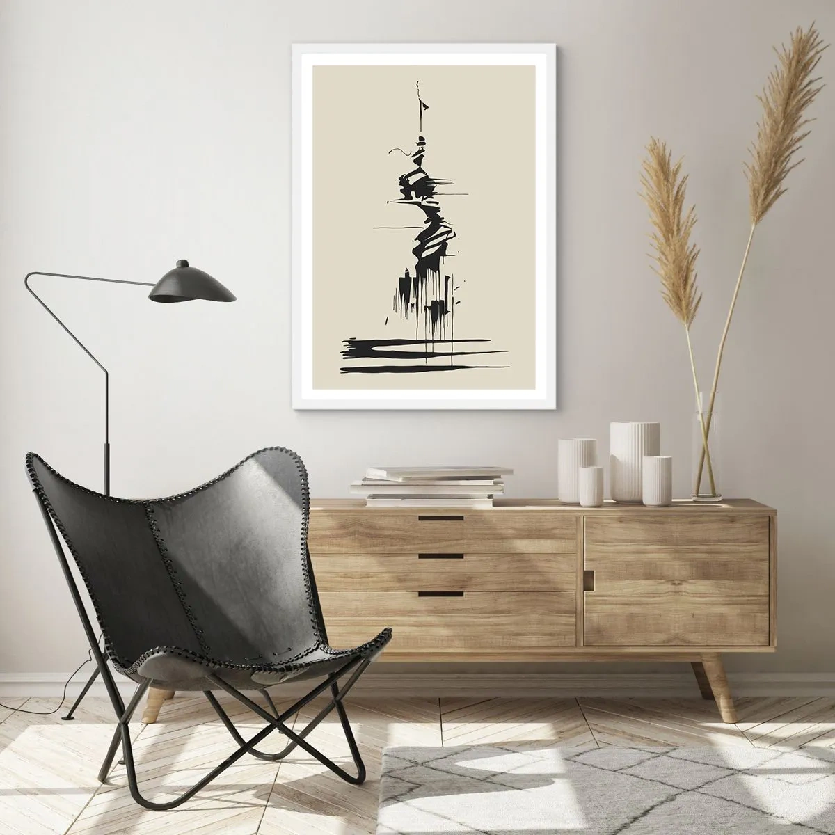 Plakat i hvid ramme - Skyndsom abstraktion - 40x50 cm
