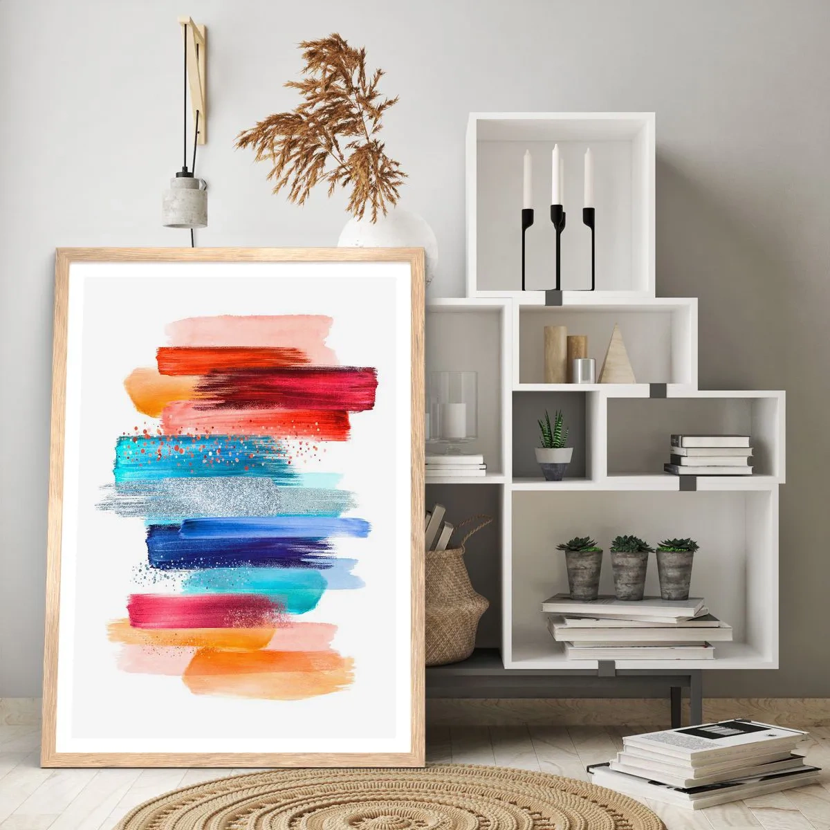 Plakat i ramme af lyst egetræ - Op og ned  - 70x100 cm