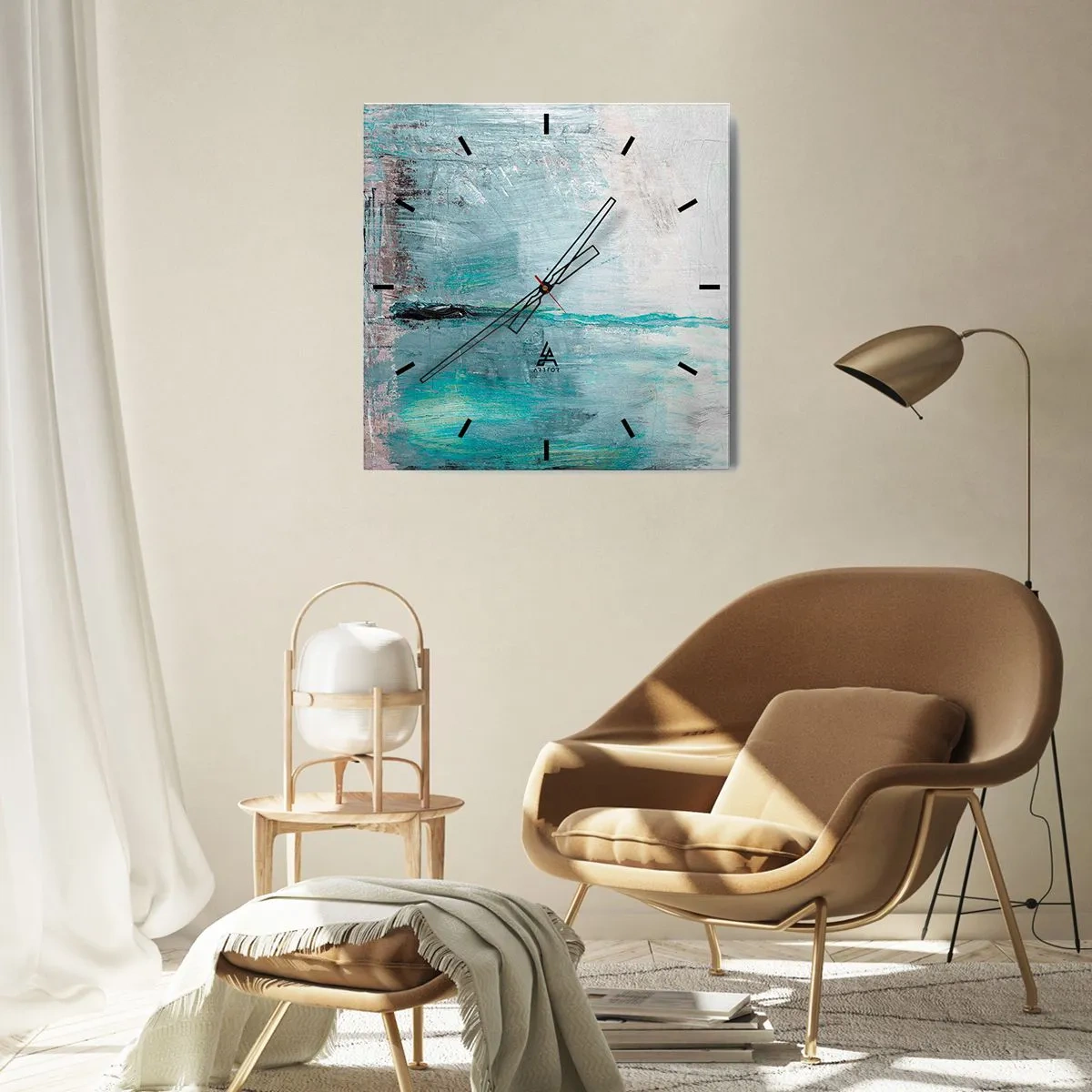 Vægur, Uret - Horisontalt med blå farve - 40x40 cm