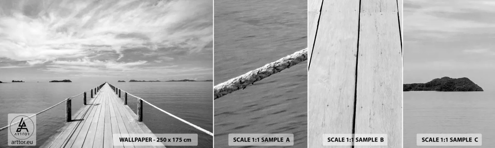 Fototapet Prøve Standard Eco - Eller måske en rejse... - Landskab, Hav, træbro - 100x30 cm