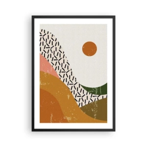 Plakat i sort ramme - Abstrakt landskab i varme farver - 50x70cm - Solrig abstraktion - Moderne vægdekoration til stue og soveværelse ARTTOR