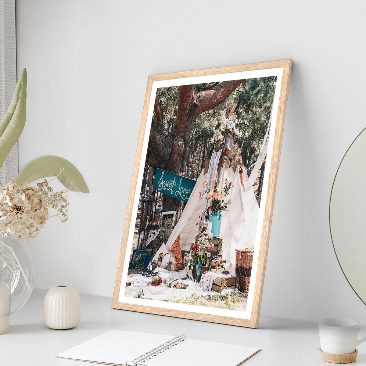 Plakat i ramme af lyst egetræ - Make love… - 30x40 cm