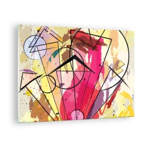 Billede på glas - Farverig abstraktion med geometriske mønstre og linjer - 70x50cm - Eksplosion - Moderne vægdekoration til stue og soveværelse ARTTOR