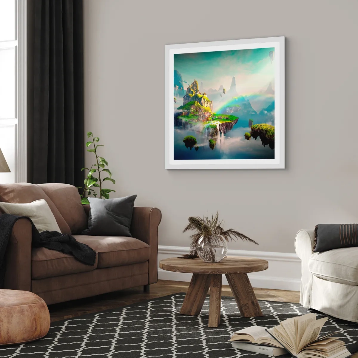 Plakat i hvid ramme - Midden - lykkelige øer - 40x40 cm