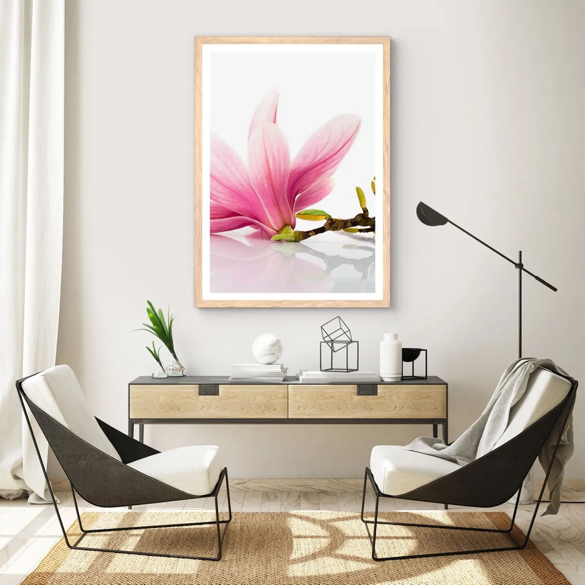 Plakat i ramme af lyst egetræ - Blød som et åndedrag af forår - 70x100 cm