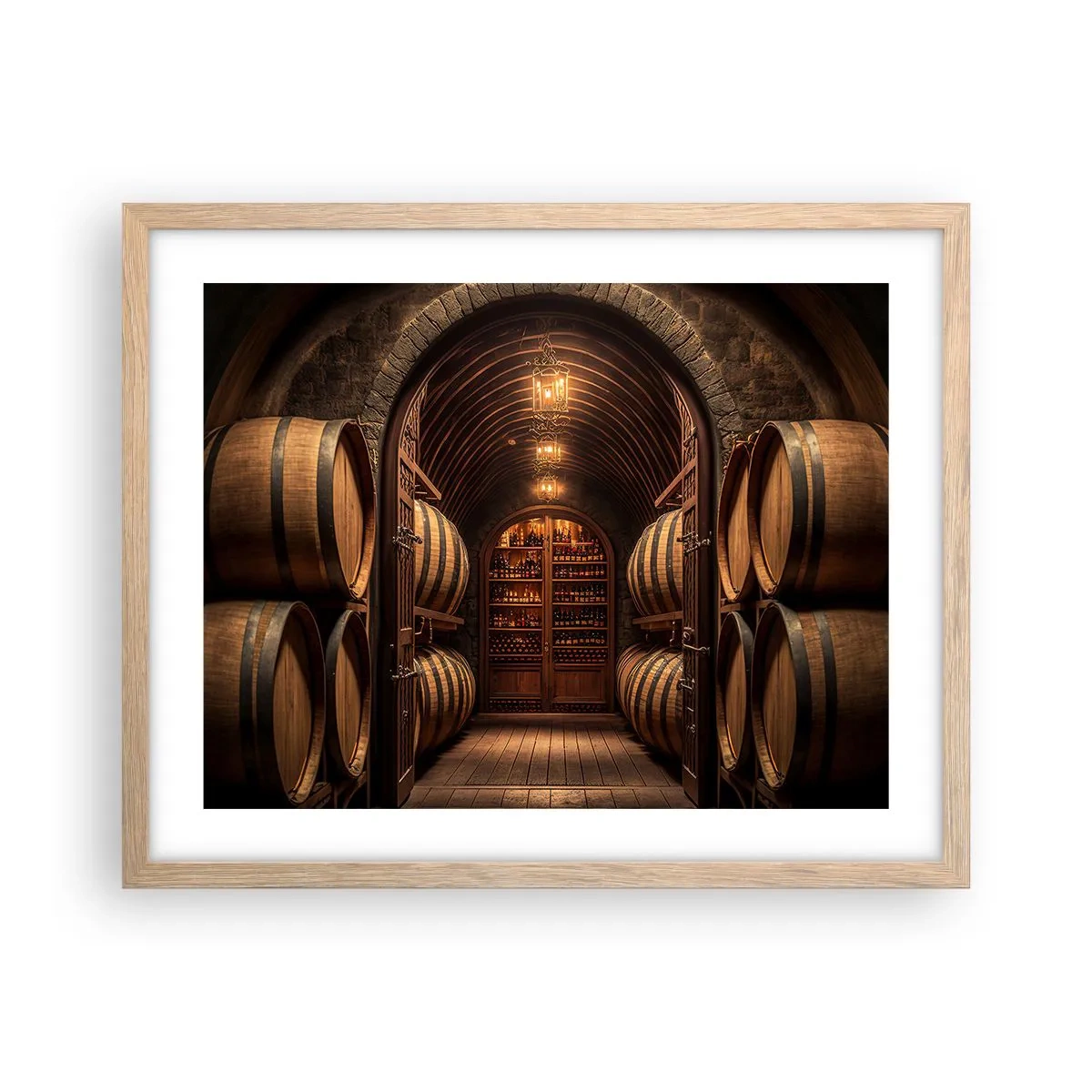 Plakat i ramme af lyst egetræ - Atmosfærisk kælder - 50x40 cm