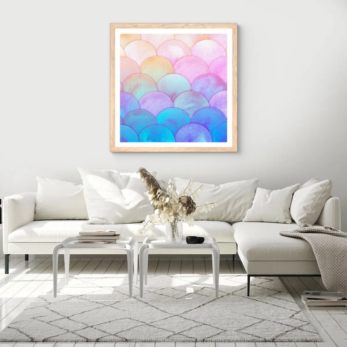 Plakat i ramme af lyst egetræ - Perleskaller - 40x40 cm