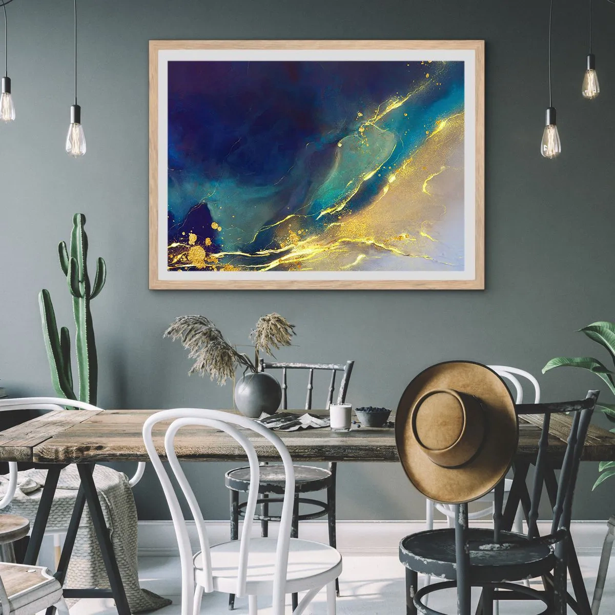 Plakat i ramme af lyst egetræ - Gylden marsk - 50x40 cm