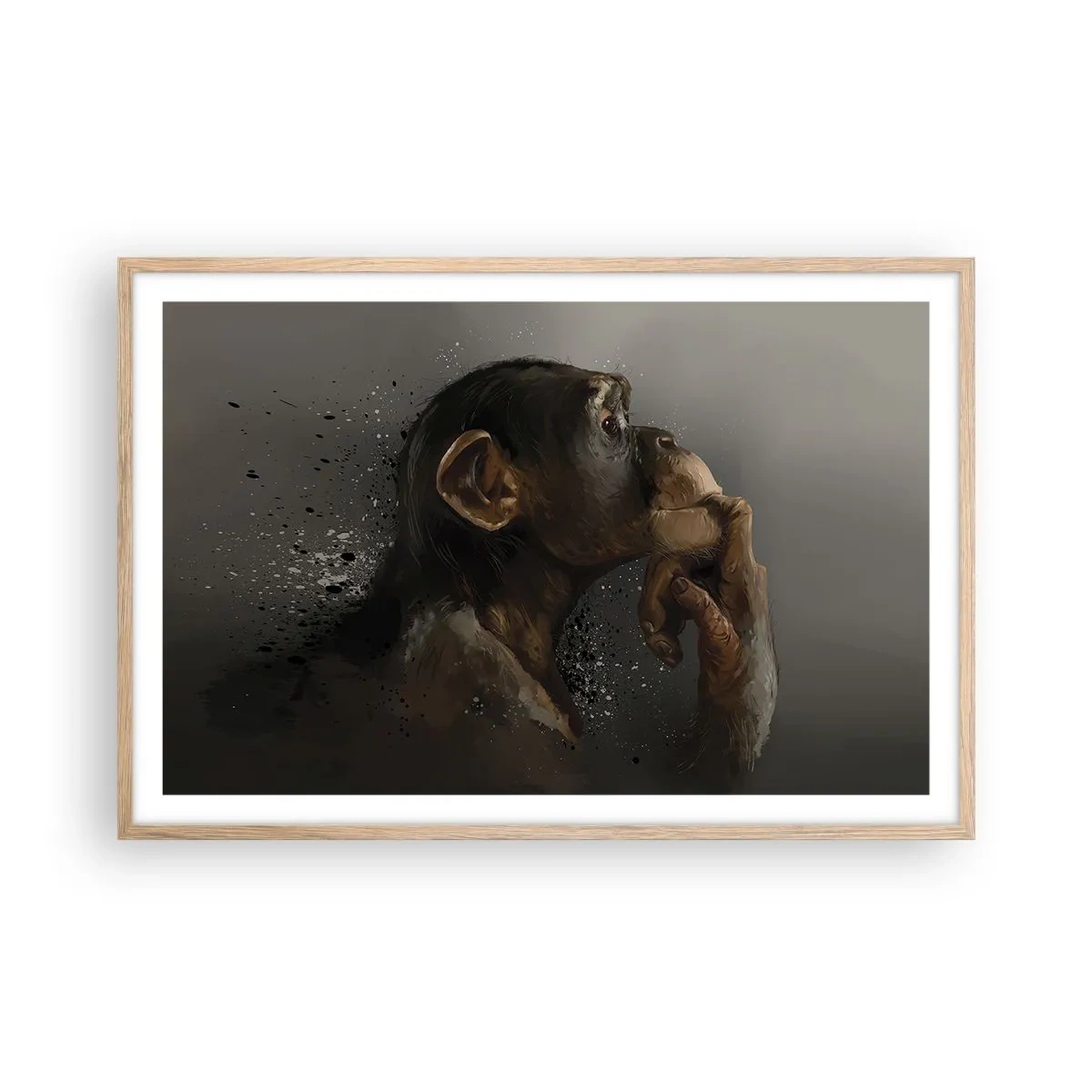 Plakat i ramme af lyst egetræ - Helt sikkert en tænker - 91x61 cm
