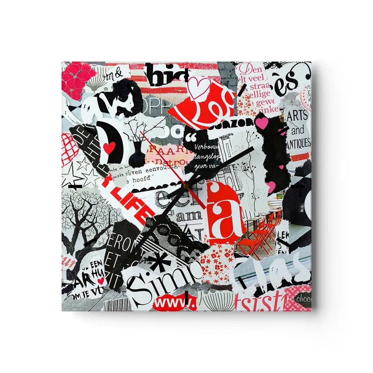 Vægur, Uret - Hipster collage - 40x40 cm