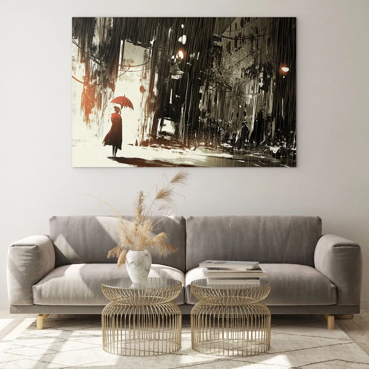Billede på glas - Den røde paraplys poesi - 100x70 cm