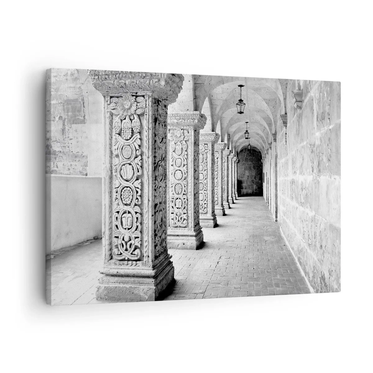 Lærredstryk - Billede på lærred - Historiske søjler i et monokromatisk billede - 70x50cm - Og hvor går det hen...? - Moderne vægdekoration til stue og soveværelse ARTTOR