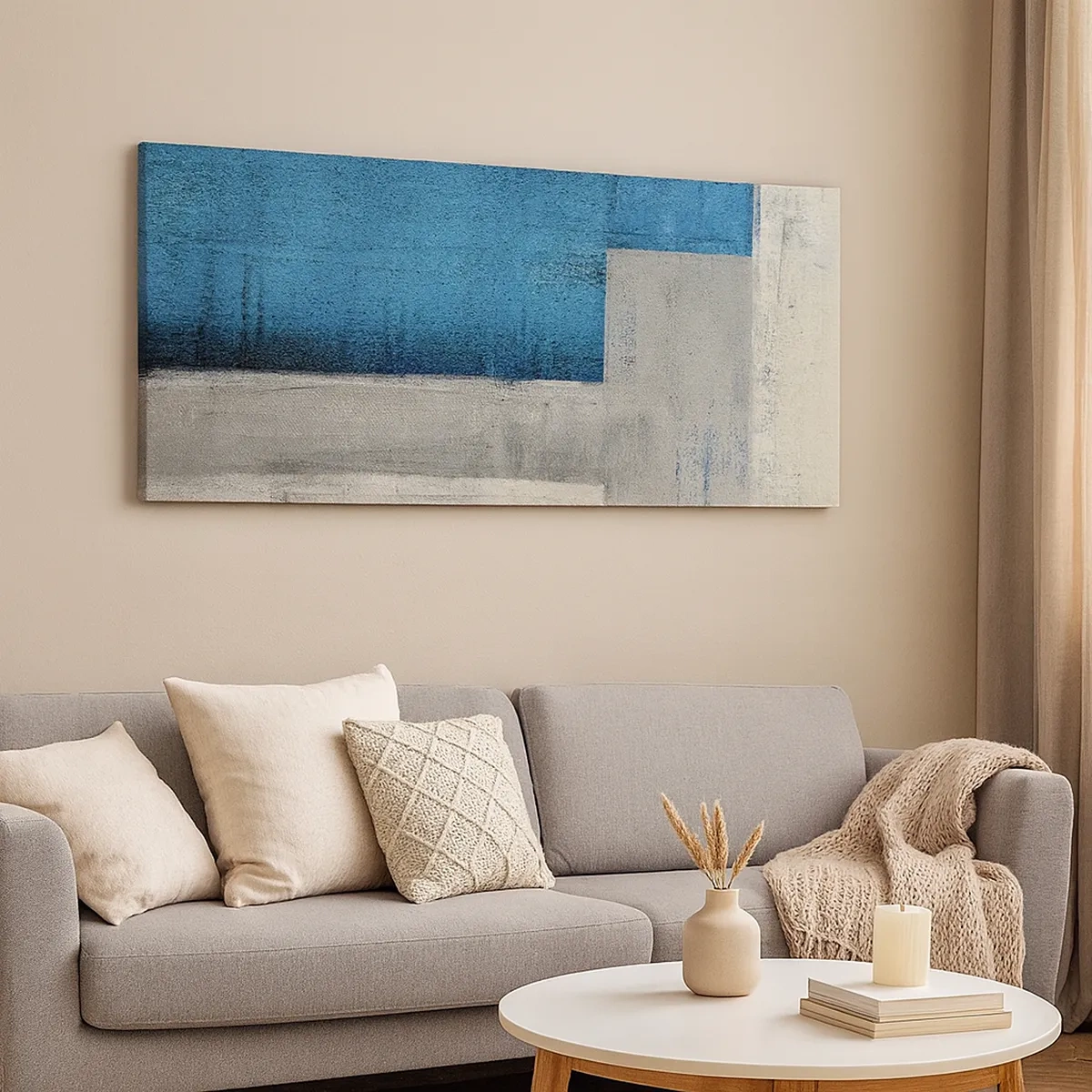 Lærredstryk - Billede på lærred - Poetisk komposition af grå og blå - 30x30 cm