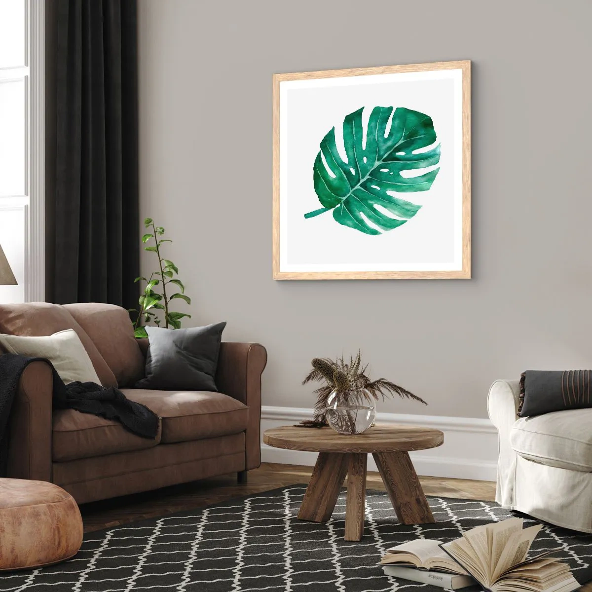 Plakat i ramme af lyst egetræ - Grønt koncept - 50x50 cm