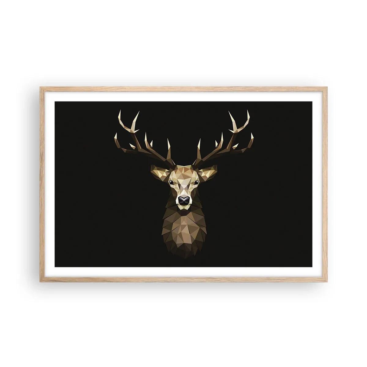 Plakat i ramme af lyst egetræ - Kubistisk hjort - 91x61 cm