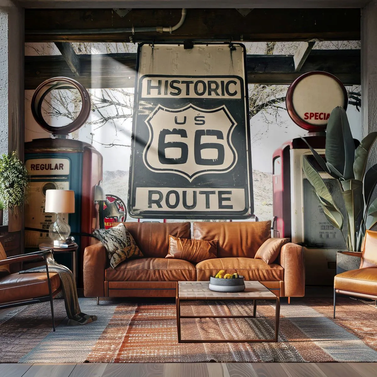 Fototapet Standard Eco - En retro-amerikansk rejse - Årgang, Rute 66, Rute 66 - 200x140 cm