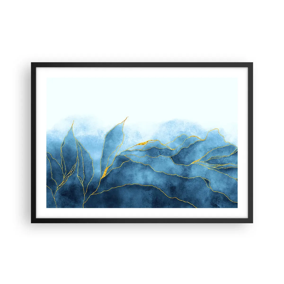 Plakat i sort ramme - Blå i guld - 70x50 cm