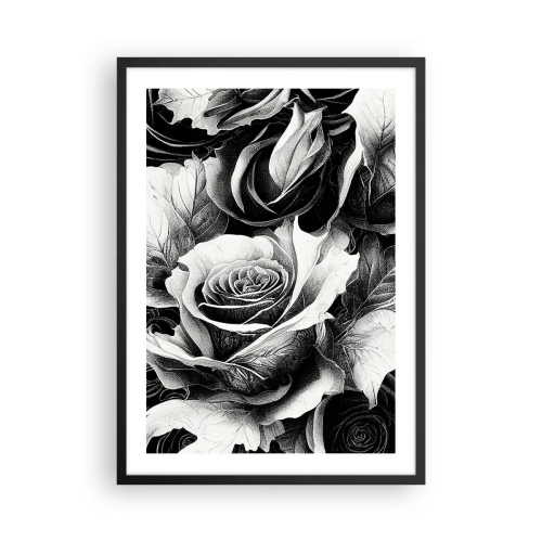 Plakat i sort ramme - En sort-hvid komposition af roser med udtryksfuldt chiaroscuro - 50x70cm - Altid dronning - Moderne vægdekoration til stue og soveværelse ARTTOR