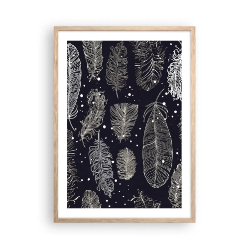 Plakat i ramme af lyst egetræ - Fjerede blonder - 50x70 cm