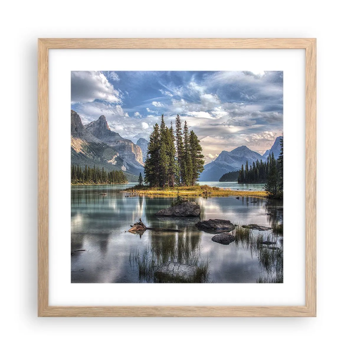 Plakat i ramme af lyst egetræ - Over store og klare vande… - 40x40 cm