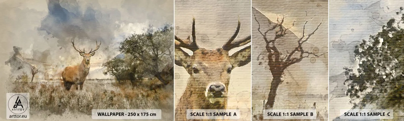 Prøve Fototapet Selvklæbende Deluxe Sticker - Værdighed - styrke - værdighed - Dyr, Hjort, Landskab - 100x30 cm