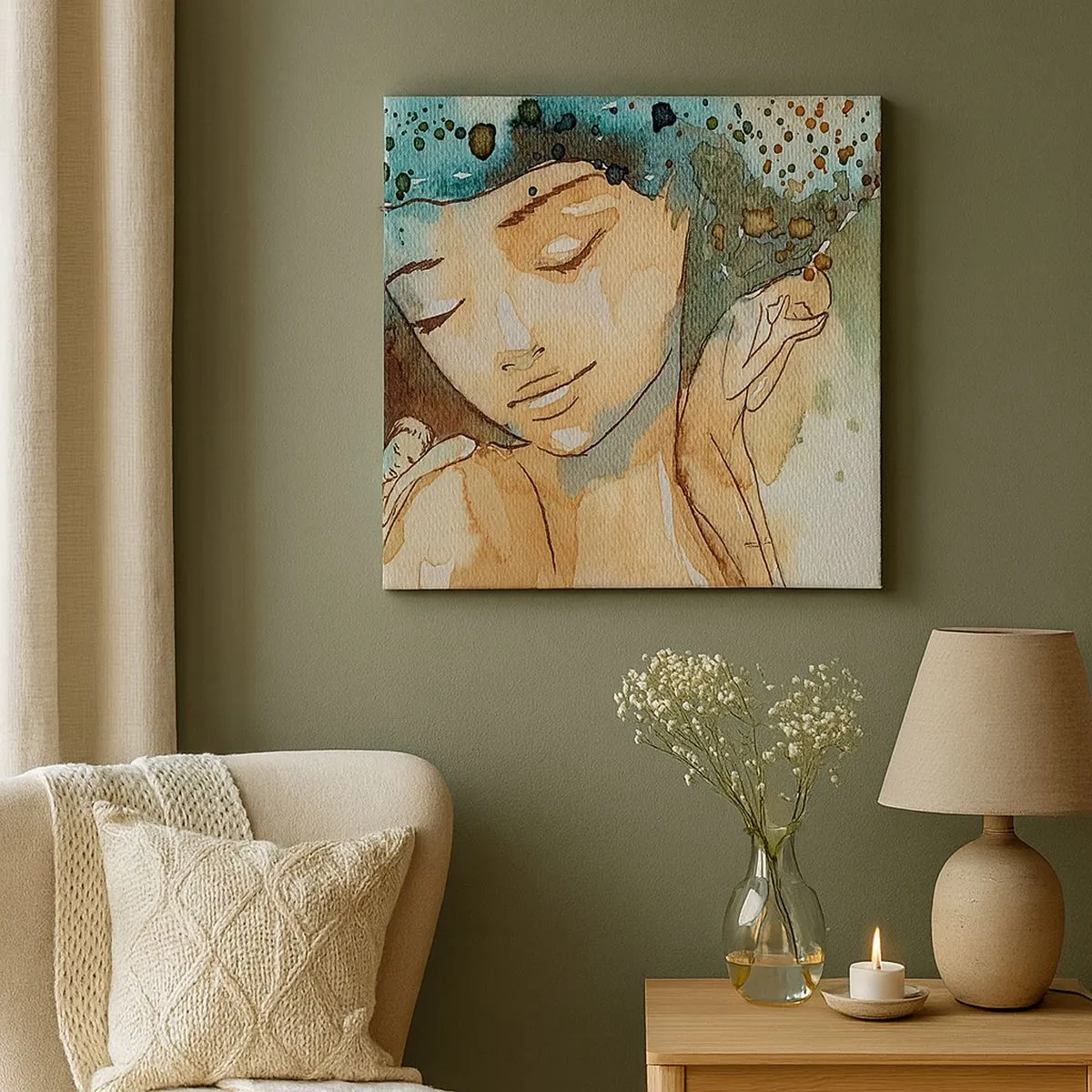 Lærredstryk - Billede på lærred - Lady in blue - 30x30 cm