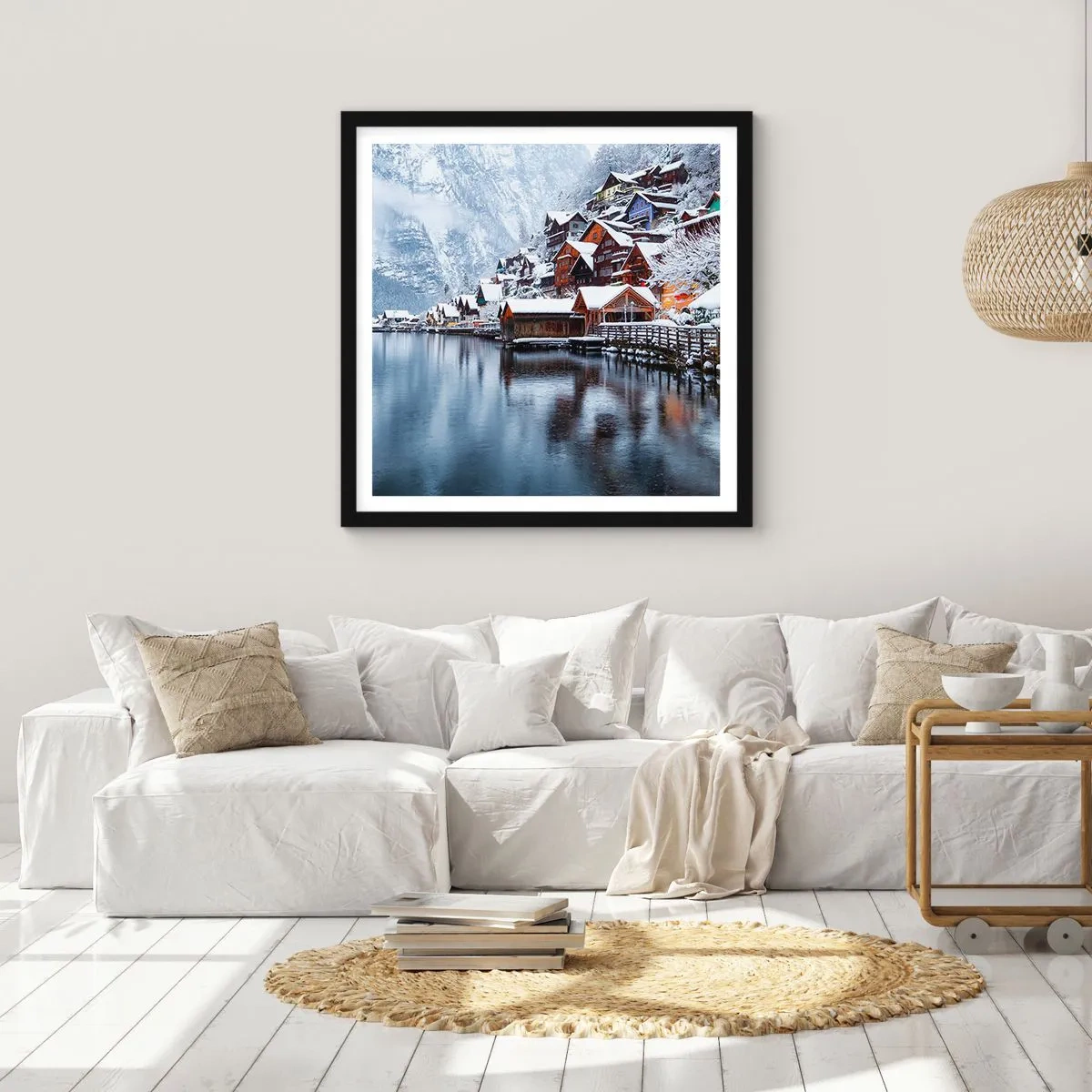 Plakat i sort ramme - I en vinterdekoration - 30x30 cm